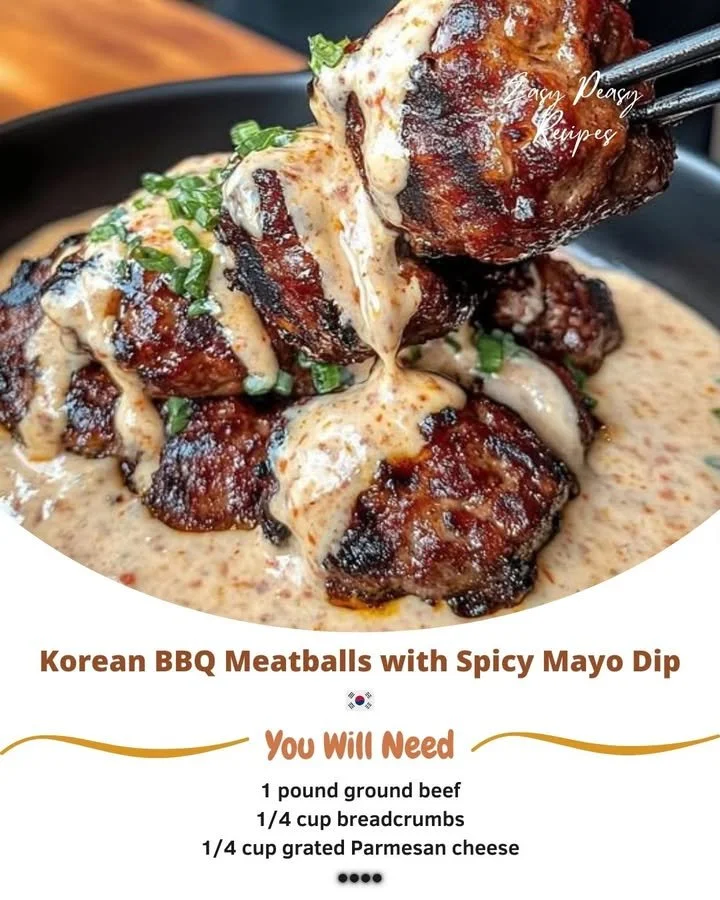 Korean BBQ meatballs served with spicy mayo dip on a platter