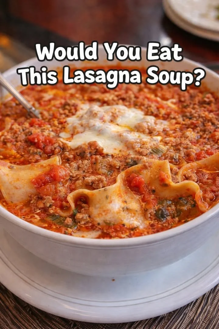 Bowl of hearty Lasagna Soup with cheese, noodles, and herbs