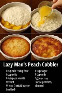 Delicious Lazy Man Peach Cobbler topped with ice cream