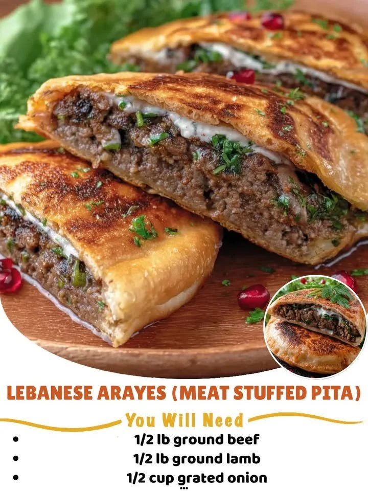 Delicious Lebanese Arayes featuring meat stuffed in pita bread.