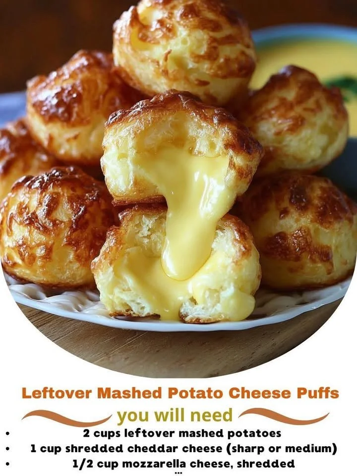 Delicious leftover mashed potato cheese puffs served on a plate.