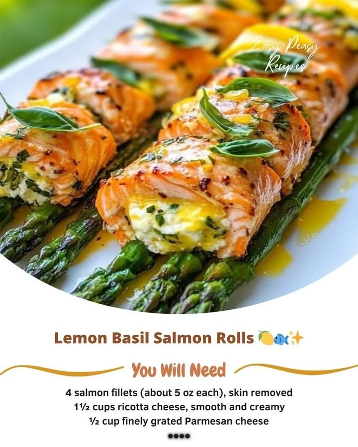 Lemon Basil Salmon Rolls served on a plate, garnished with fresh herbs