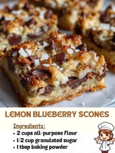 Freshly baked lemon blueberry scones with a golden crust and vibrant blueberries