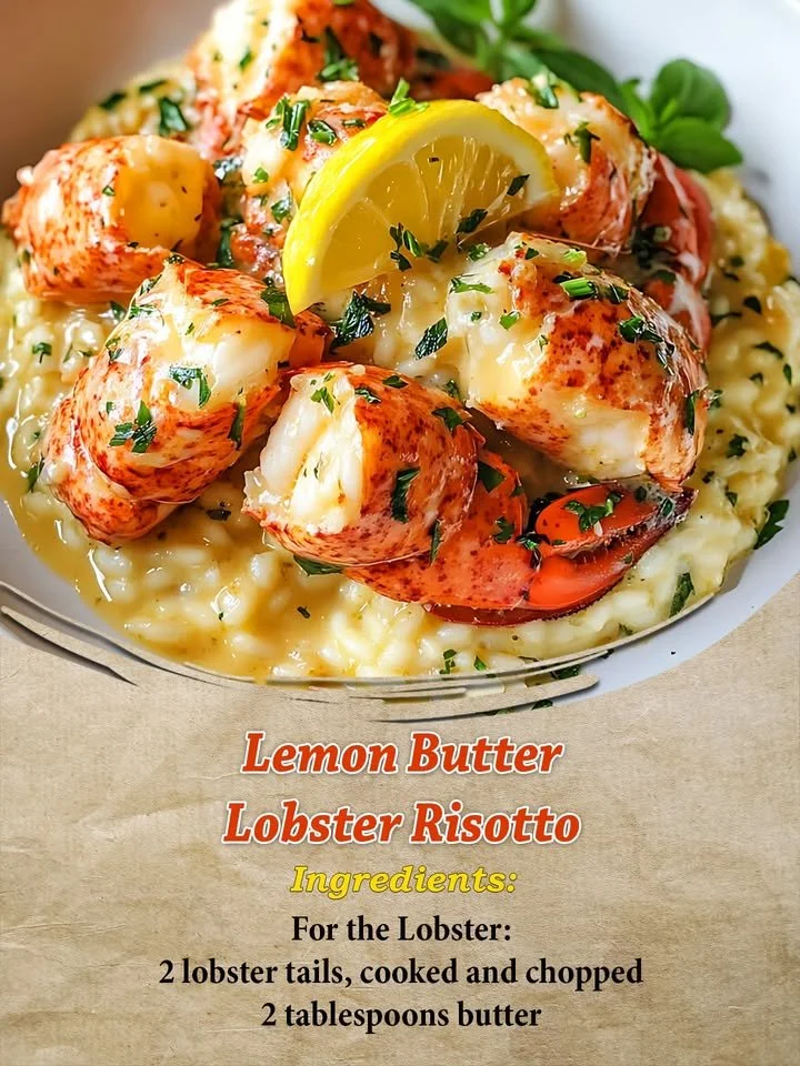 Delicious Lemon Butter Lobster Risotto garnished with herbs