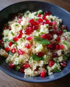 Lemon Couscous Salad with Pomegranate and Fresh Mint Garnish