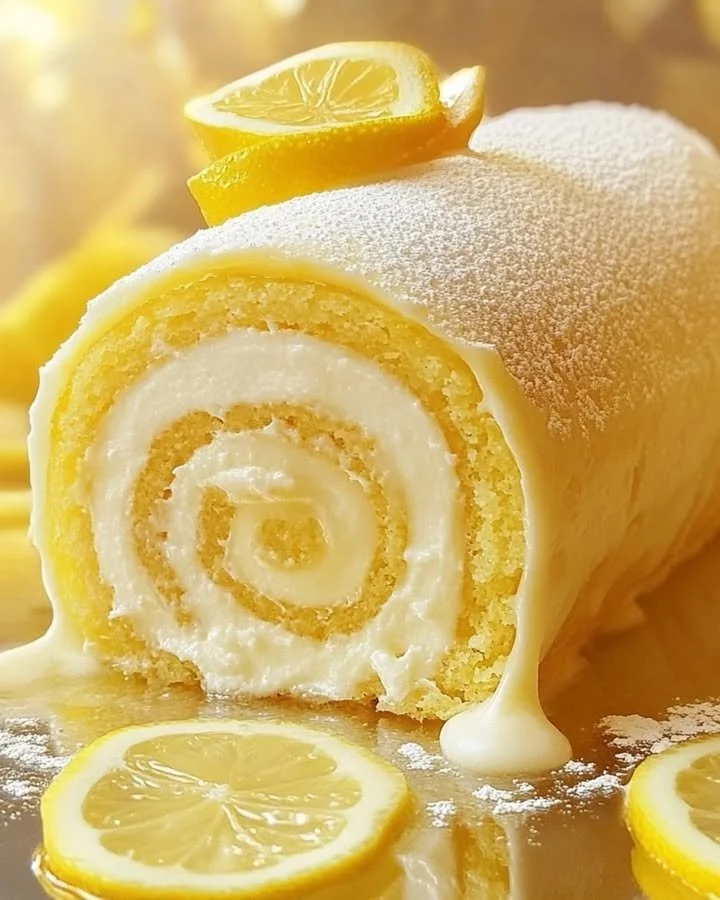 Delicious lemon cream swiss roll dessert on a plate
