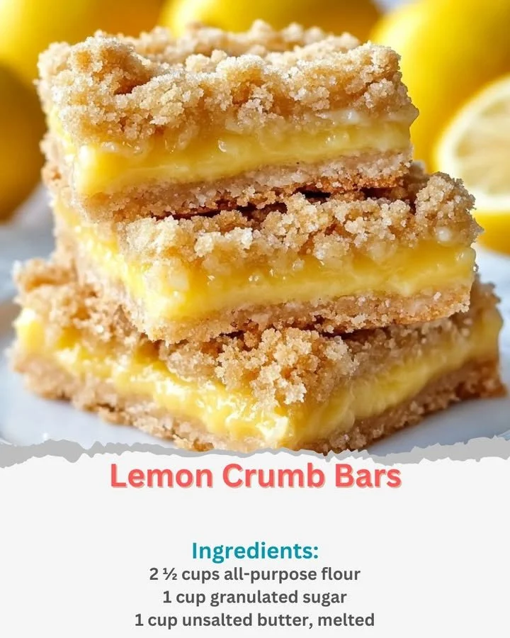 Delicious Lemon Crumb Bars with a golden crumb topping and lemon filling.