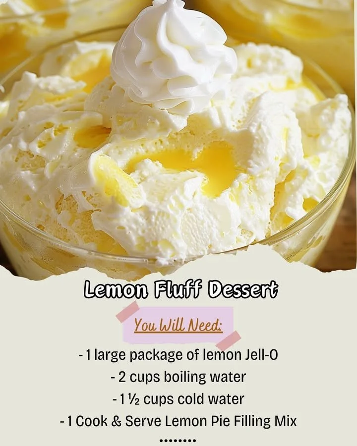 Lemon Fluff dessert topped with lemon zest in a glass dish.
