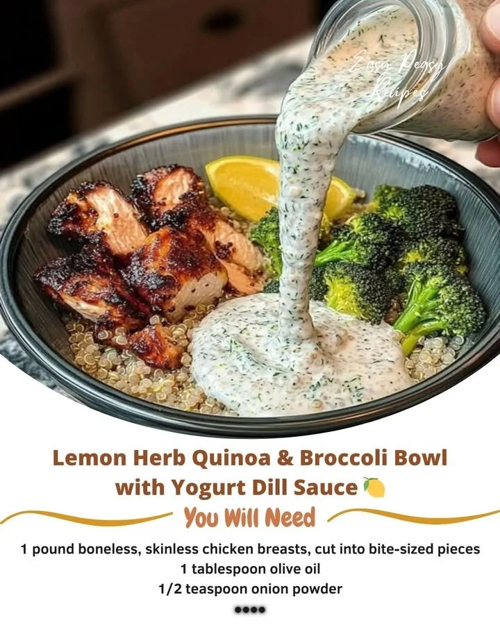 Lemon Herb Quinoa and Broccoli Bowl with Yogurt Dill Sauce