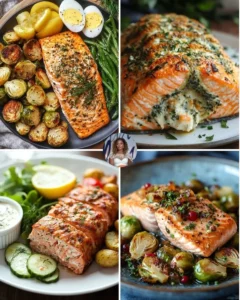 Lemon Herb Salmon with roasted Brussels sprouts on a plate