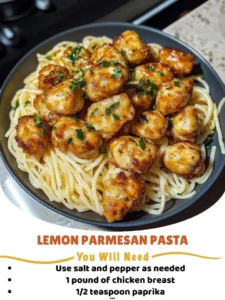 Plate of Lemon Parmesan Pasta garnished with fresh herbs and lemon zest