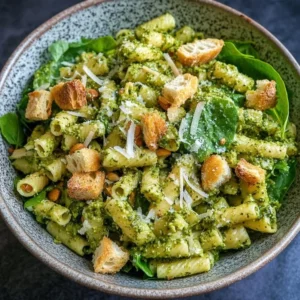 Lemon Pesto Rigatoni topped with burrata and roasted pine nuts