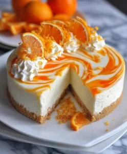 Light and Tangy No-Bake Orange Creamsicle Cheesecake with a creamy orange topping