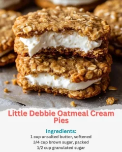 Delicious Little Debbie Oatmeal Cream Pies with creamy filling between oatmeal cookies