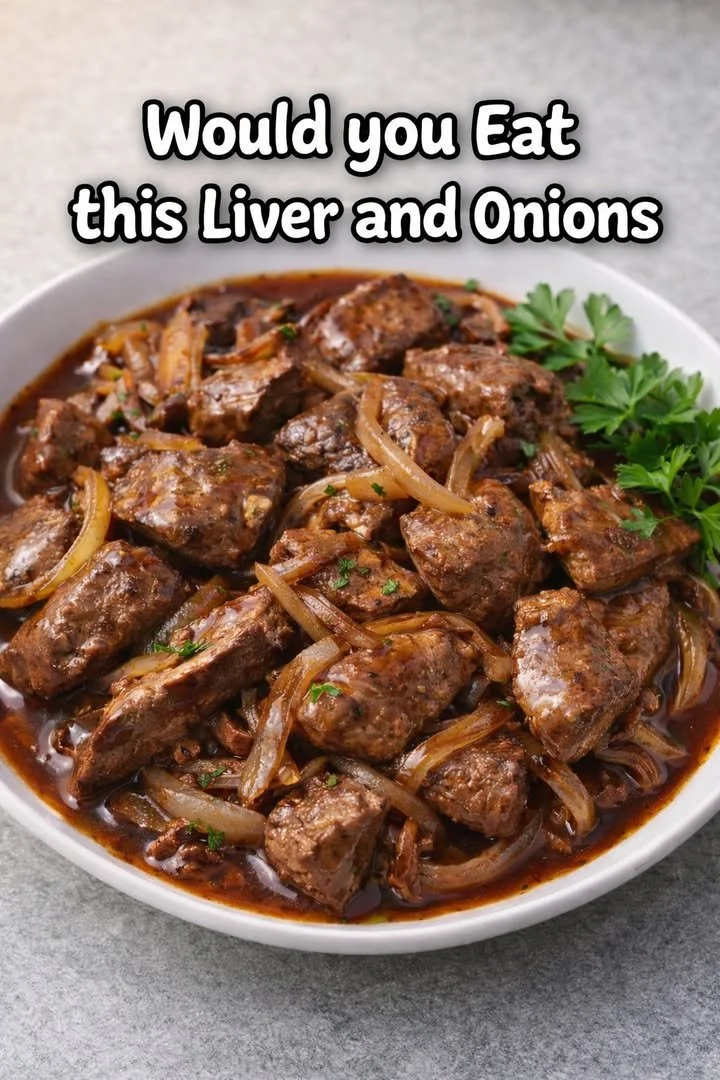 Plate of delicious liver and onions garnished with herbs