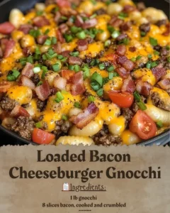 Delicious Loaded Bacon Cheeseburger Gnocchi served on a plate