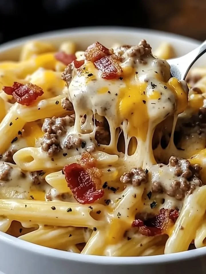 Loaded Bacon Cheeseburger Pasta Skillet