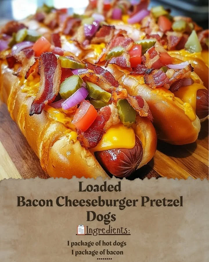 Loaded Bacon Cheeseburger Pretzel Dogs recipe featuring cheeseburger ingredients
