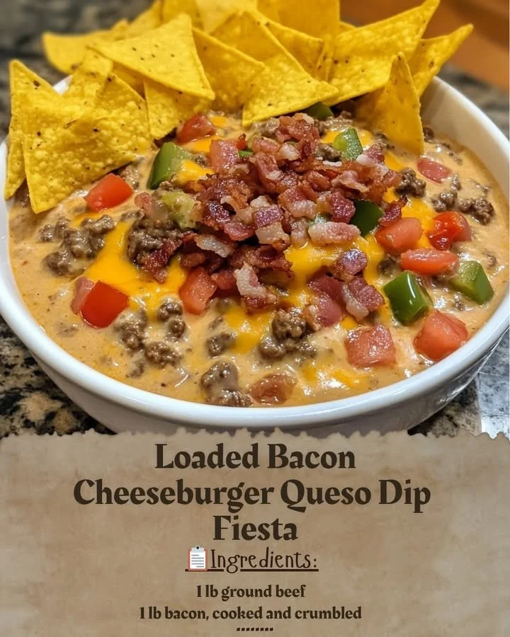 Loaded Bacon Cheeseburger Queso Dip Fiesta