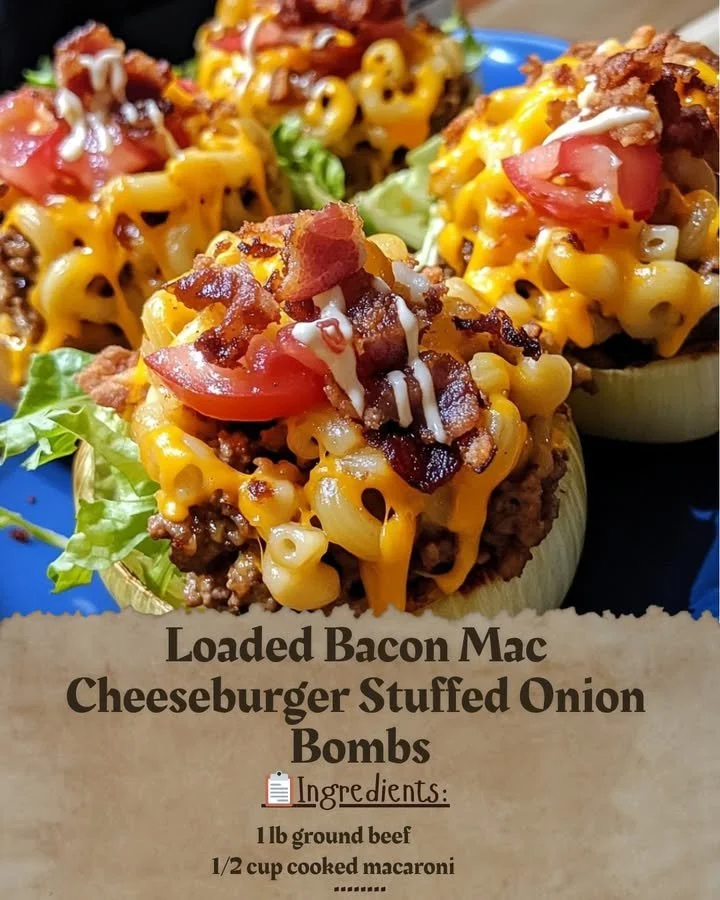 Loaded Bacon Mac Cheeseburger Stuffed Onion Bombs
