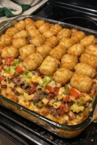Loaded Bacon Mac Cheeseburger Tater Tot Bomb Bake ready to serve