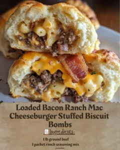 Loaded Bacon Ranch Mac Cheeseburger Stuffed Biscuit Bombs ready to serve