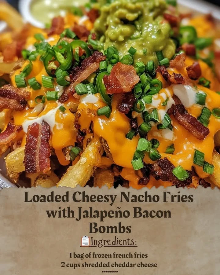 Delicious loaded cheesy nacho fries with jalapeño bacon bombs