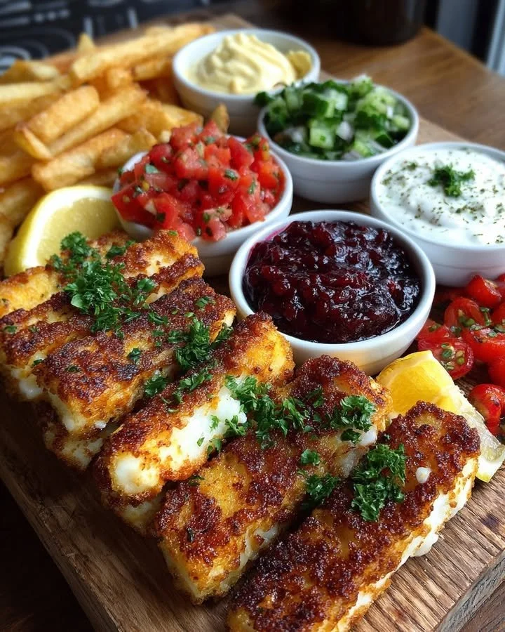Loaded Halloumi Fries Board with four dipping sauces