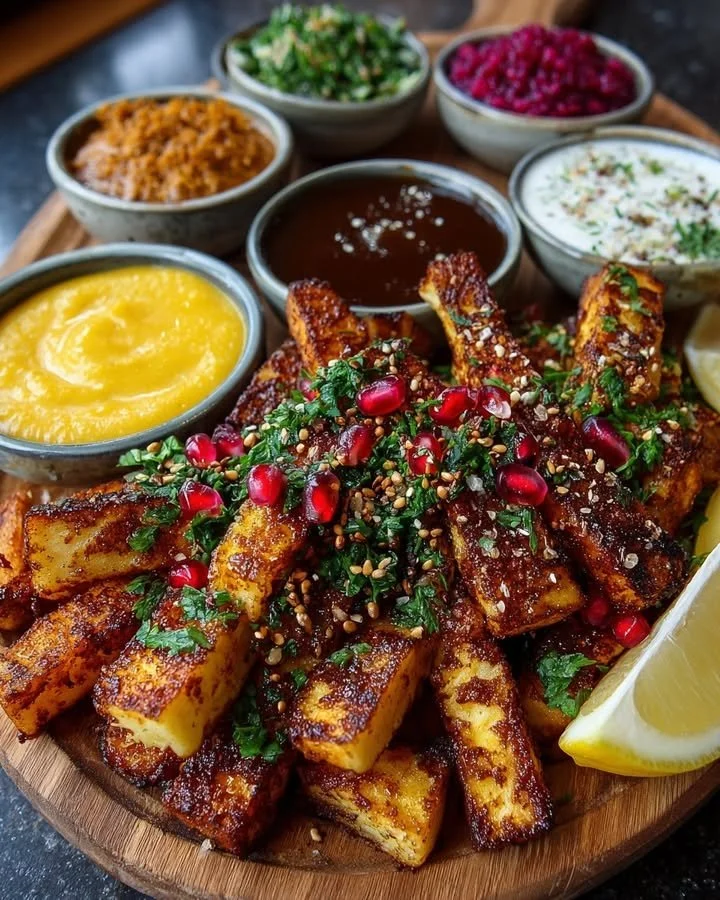 Loaded Halloumi Fries Board with 5 Dipping Sauces