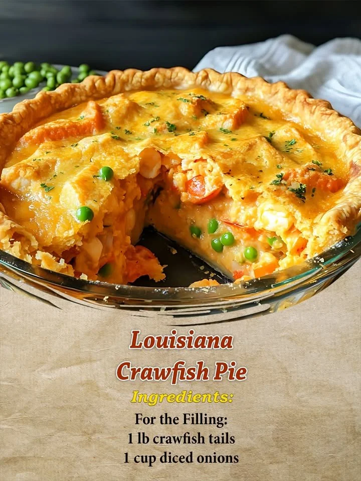 Delicious Louisiana crawfish pie served on a plate.