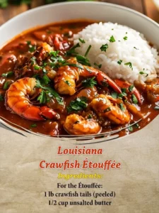 Delicious Louisiana crawfish smothered in a flavorful sauce