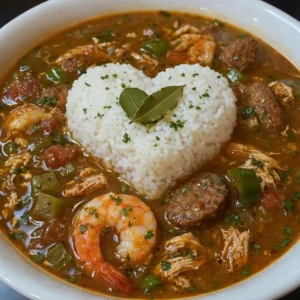 Bowl of Louisiana seafood gumbo with sausage, rich in flavor and tradition.