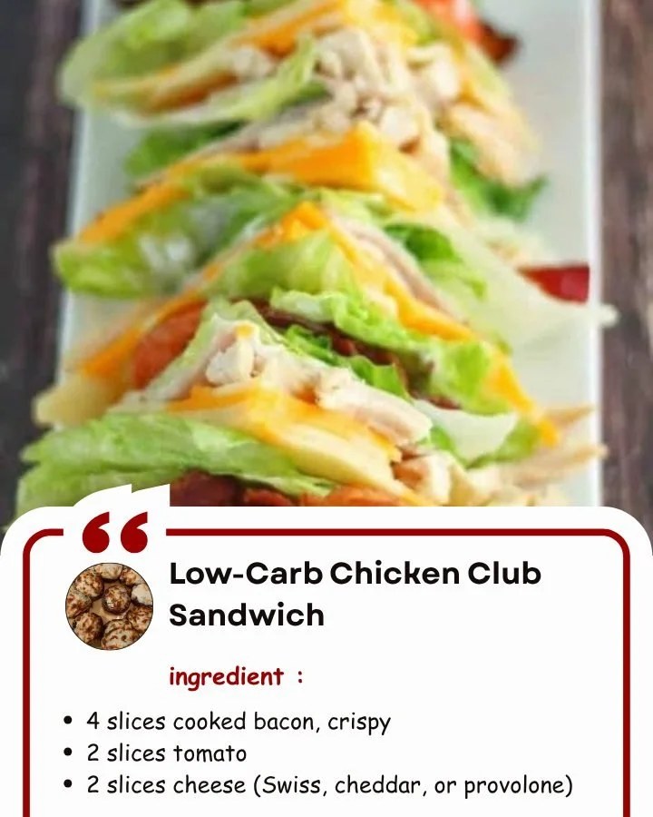 Low-carb chicken club sandwich served as lettuce wraps for a healthy meal option