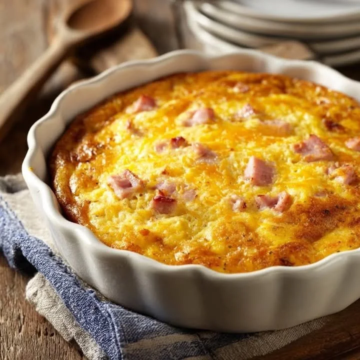 Low-Carb Ham and Cheese Crustless Quiche served on a plate