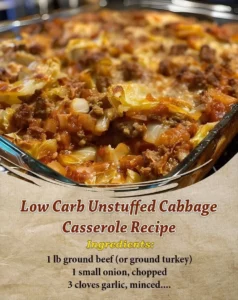 Low carb unstuffed cabbage casserole with vegetables and meat