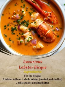 Delicious bowl of luxurious lobster bisque garnished with herbs