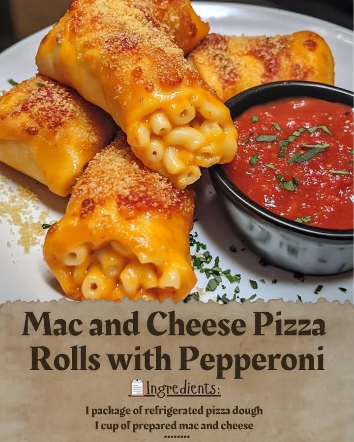 Homemade Mac and Cheese Pizza Rolls topped with Pepperoni