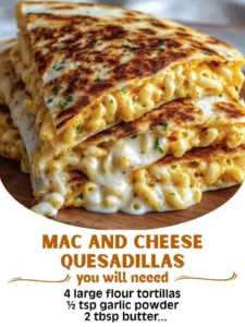 Delicious Mac and Cheese Quesadillas served on a plate with toppings