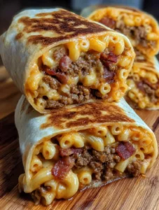 Mac Cheese Bacon Burger Rolls served on a plate with toppings