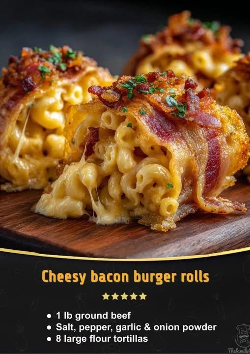 Mac Cheese Bacon Burger Rolls packed with cheesy goodness and crispy bacon