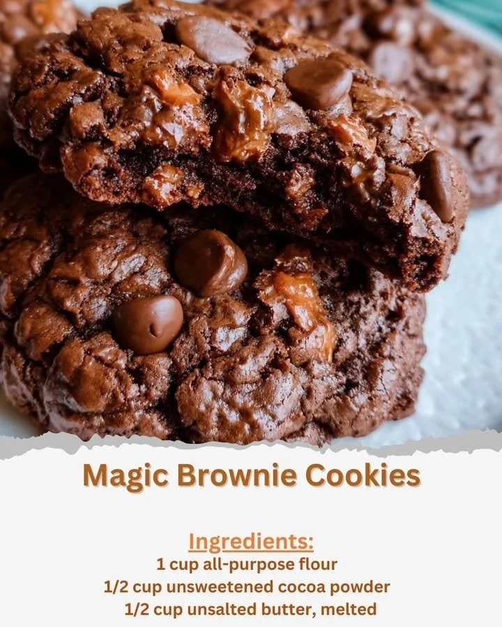 Delicious magic brownie cookies freshly baked and ready to enjoy.