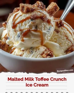 Malted Milk Toffee Crunch Ice Cream topped with toffee bits and malt flavor