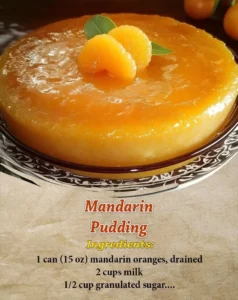 Delicious bowl of creamy Mandarin Pudding topped with fresh mandarin slices.