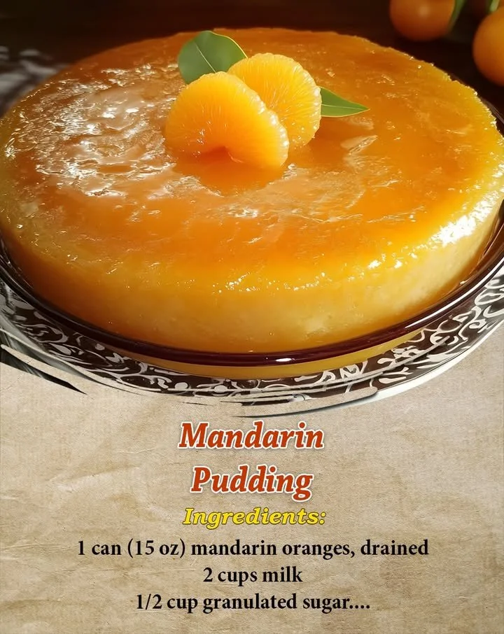 Delicious bowl of creamy Mandarin Pudding topped with fresh mandarin slices.