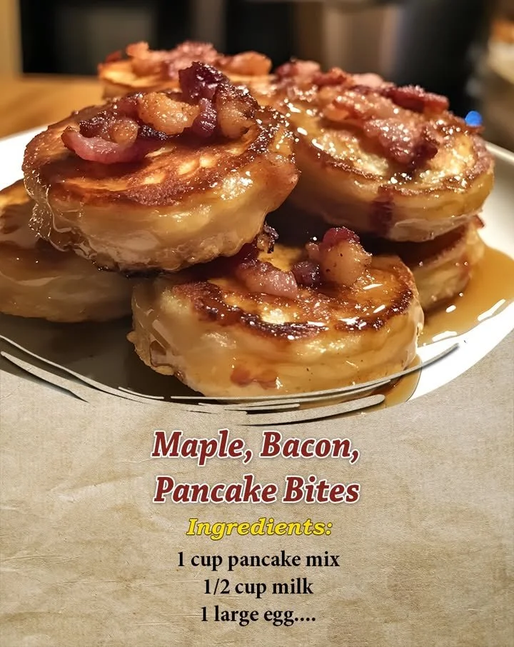 Delicious Maple Bacon Pancake Bites served with syrup