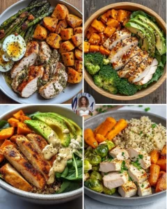 Maple Dijon Chicken served with roasted sweet potatoes on a plate