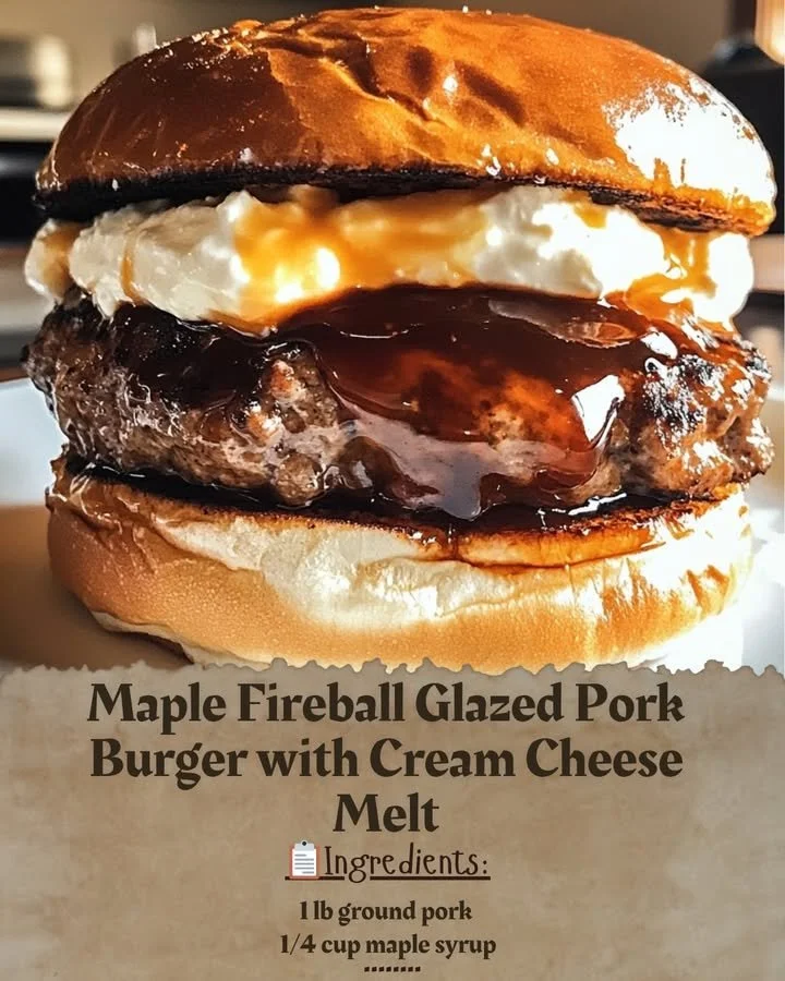 Maple Fireball Glazed Pork Burger with Cream Cheese Melt