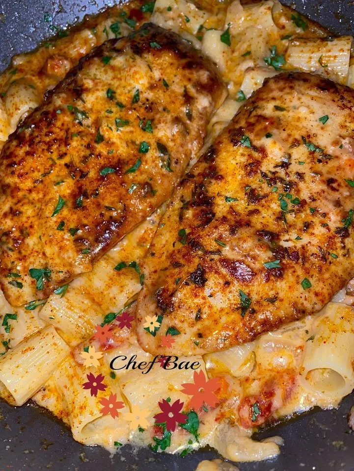 Delicious Marry Me Chicken Rigatoni served with creamy sauce and herbs