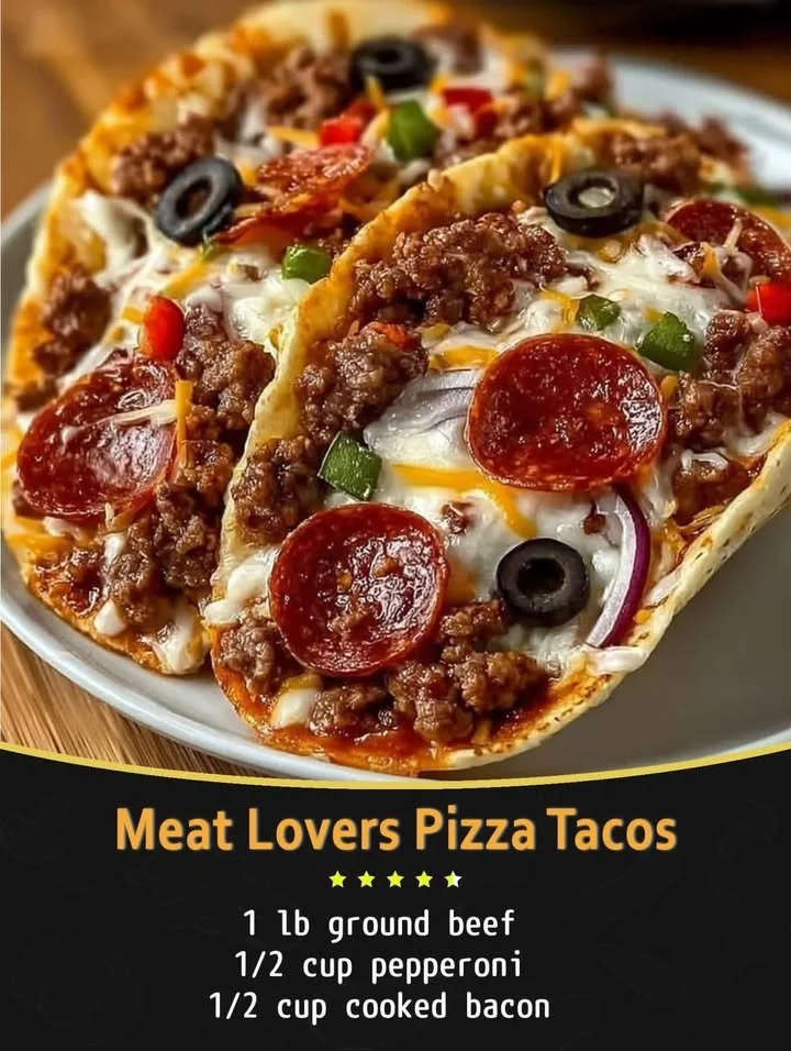 Delicious Meat Lovers Pizza Tacos loaded with pepperoni, sausage, and bacon