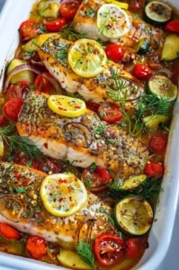 Delicious Mediterranean baked fish with herbs and spices